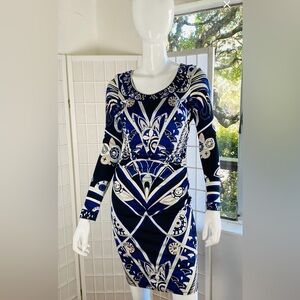 Emilio Pucci Silk Dress in Blue, Black & White Fully Lined Size 8 (44)